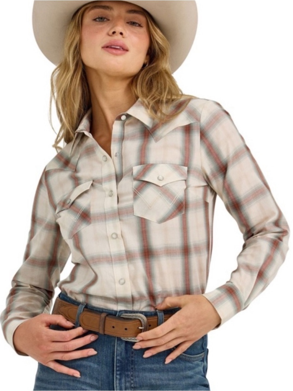 Wrangler Retro Plaid pearl snap button Down Shirt NWT size M